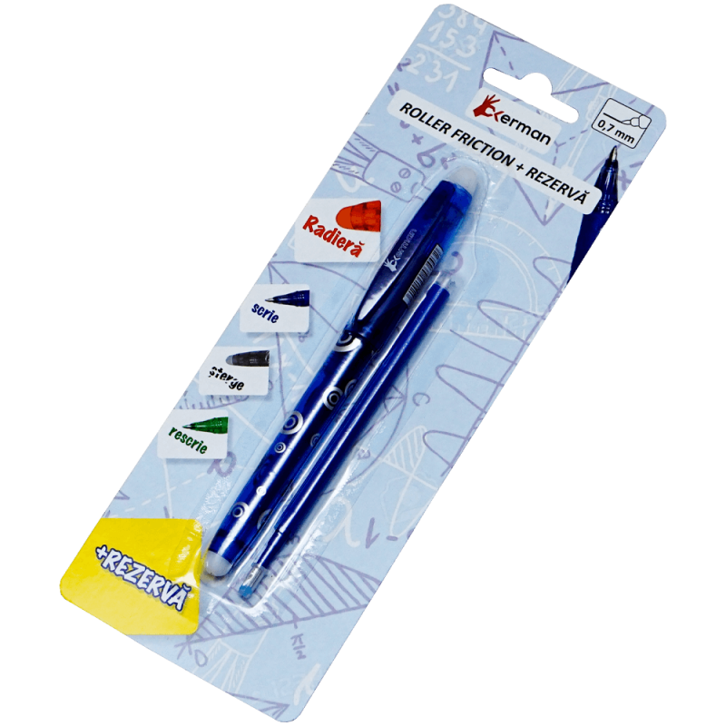 Roller albastru cu gel friction si rezerva Okerman 0.7 mm